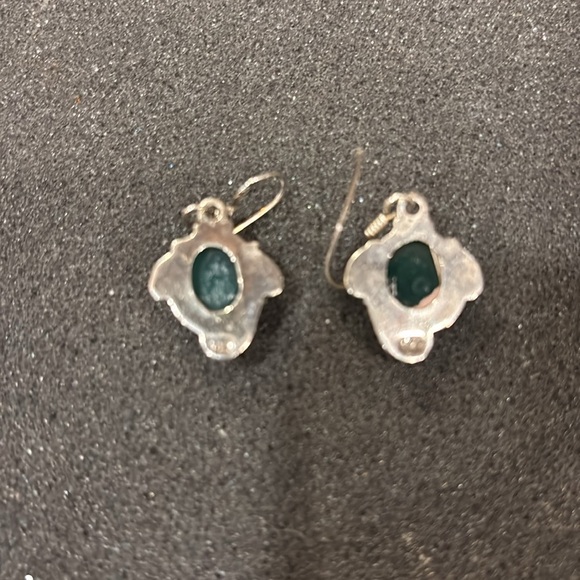 Sterling Silver 925 Green Onyx Pierced Earrings - Picture 2 of 3